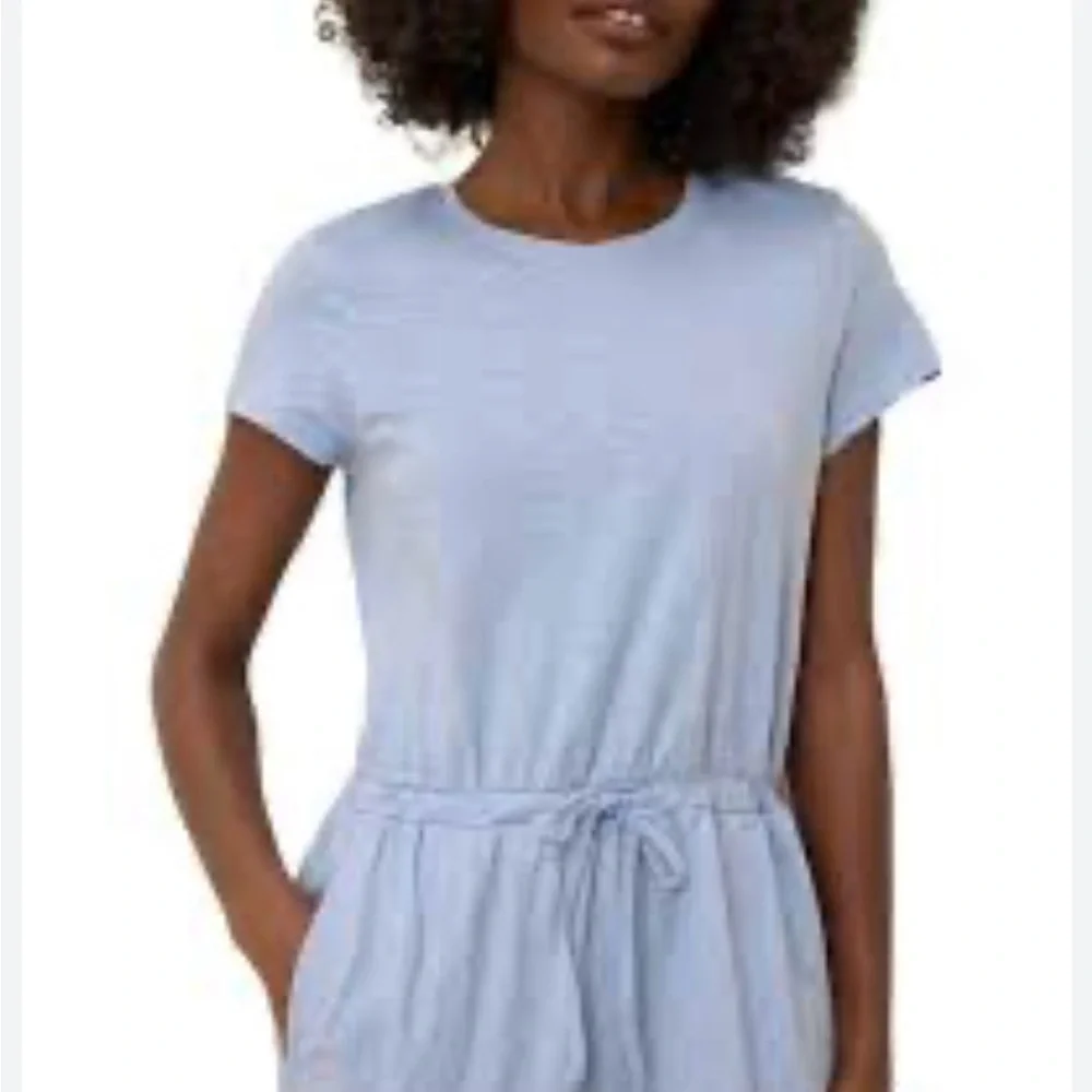 Pact Organic Cotton Slub Weekend Dress Blue Drawstring Casual Minimalist S